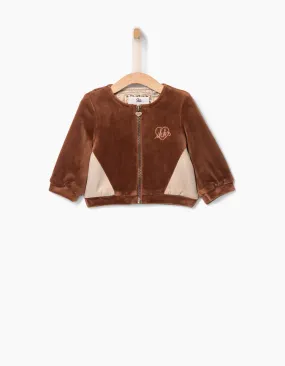 Cardigan cognac en velours matelassé bébé fille